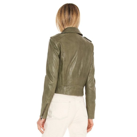 LAMARQUE Donna 21 Jacket In Vetiver Leather Biker Moto Jacket Casual sz S - Picture 3 of 16